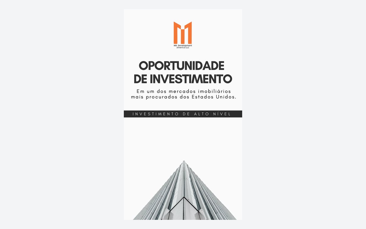 Capa da apresentação do empreendimento MR Development — Oportunidade de Investimento